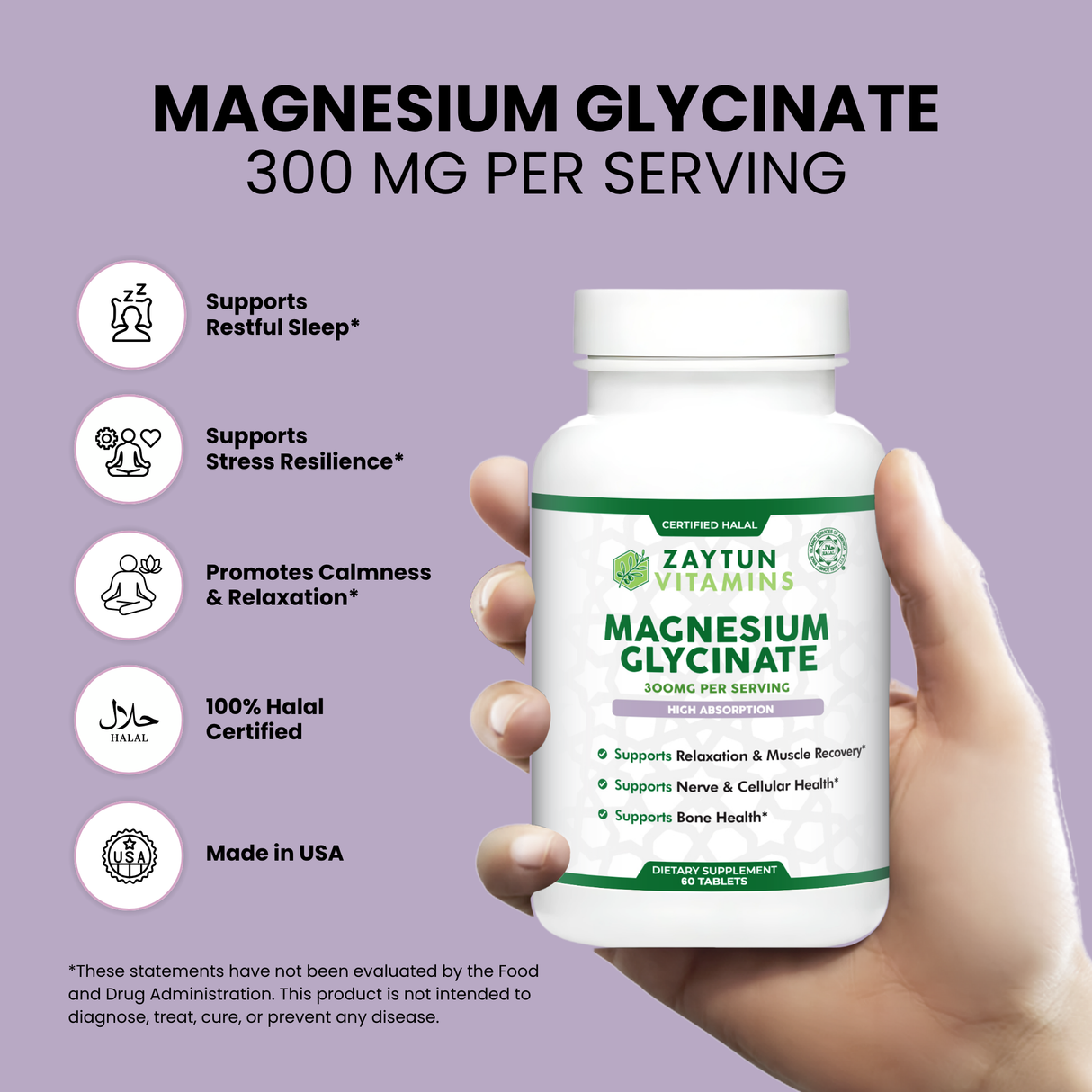Halal Magnesium Glycinate Tablets (3-Pack)