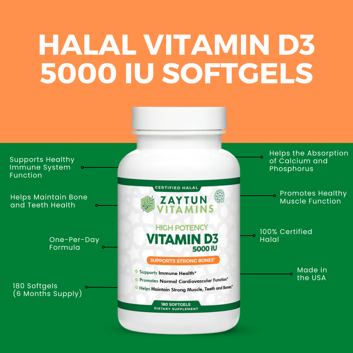 Halal Vitamin D3 5000 IU Softgels (3Pack)