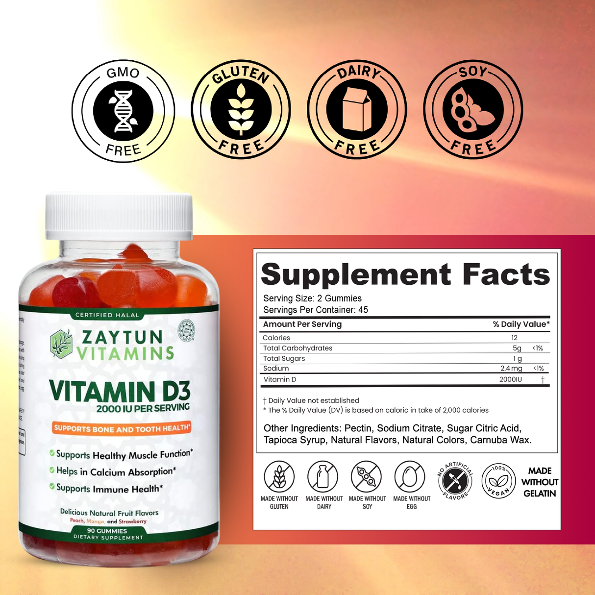 Halal Vitamin D3 2000IU Gummies