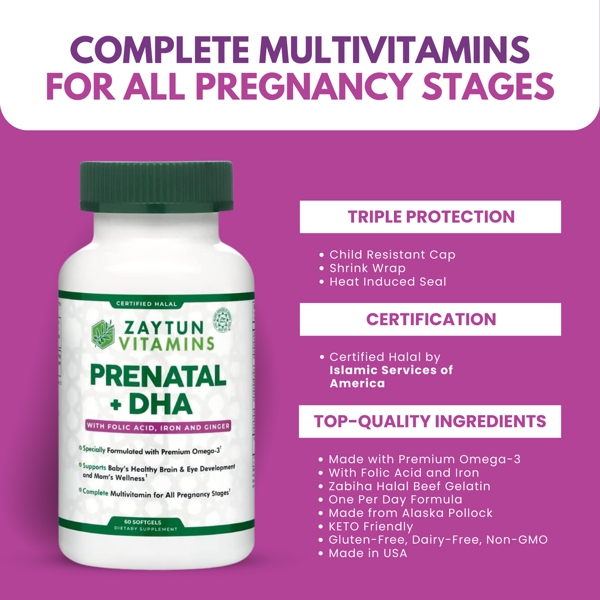 Halal Prenatal + DHA Multivitamin Softgels