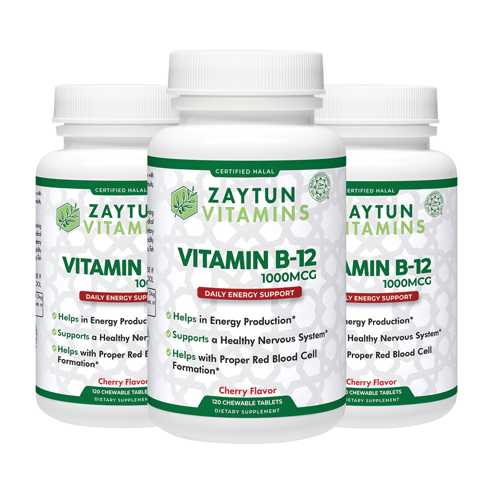 Zaytun Halal Vitamin B12 Chewables (3Pack), Support Energy Production