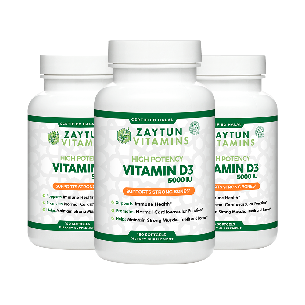 Halal Vitamin D3 5000 IU Softgels (3Pack) Helps Maintain Bone